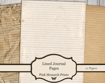 Linierte Journal Seiten, Vintage Papier, Grungy Papier, Notizbuch Papier, Junk Journal Papier, Digital Junk Journal, Junk Journal Kit, Kaffee gebeizt