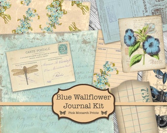 Blue Wallflower, Digital Journal Kit, Junk Journaling , Junk Journaling Kit, Junk Journaling, Junk Journal Digital, Junk Journal, Printable