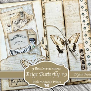 Neutral Butterflies #9: 3-Ring Super Simple, Folio, Junk Journal, Digital, Printable,  Supplies, Mini Ephemera, Flips, Pockets, & Tags