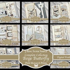 Neutral Butterflies COMPLETE COLLECTION 1-10-- 3-Ring Super Simple, Folio, Junk Journal, Digital, Printable, Junk Journaling Supplies