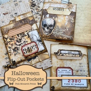 Bolsillos abatibles de Halloween, suministros de diario basura, efímera vintage, efímera de diario basura, descarga digital, imprimibles de diario basura, kits