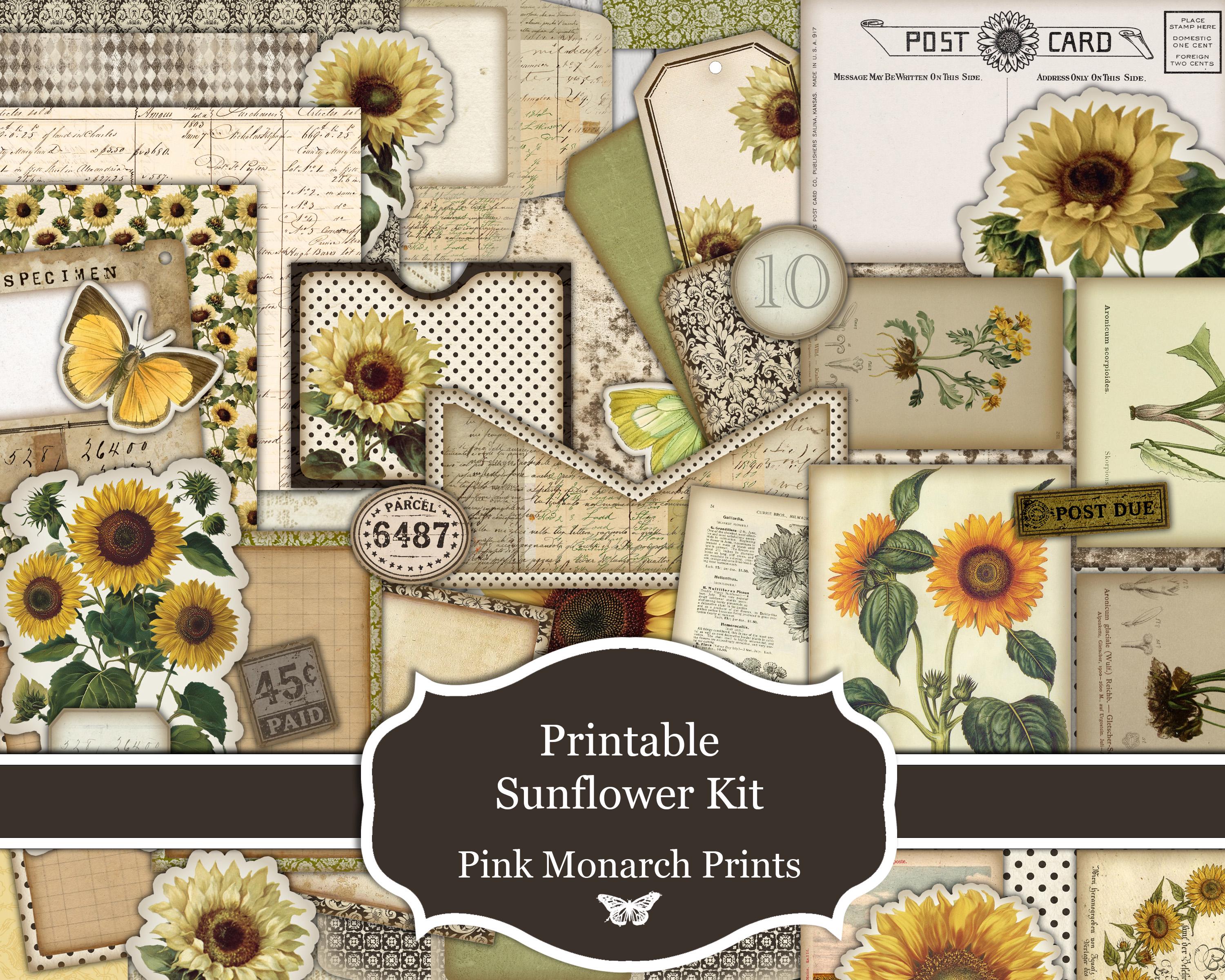 Printable Sunflower Kit, Scrapbooking, Junk Journal Kit (digital ...