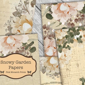 Junk Journal Papers, Snowy Garden, Junk Journal Kit, Digital Junk Journal, Junk Journaling Digital Papers, Printable Papers, Handmade Junk