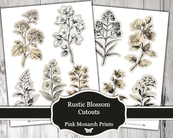 Rustic Blossom Cutouts, Monthly Kit Club Freebie, Printable, Junk Journaling, Scrapbooking, Digital Download