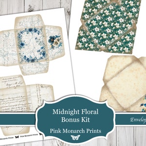 Midnight Floral Bonus Kit, Digital Kit, Printable, Fussy Cuts, Ephemera, Envelopes, Pockets, Circles, Journal Cards, Junk Journal Supplies image 3