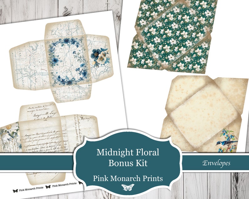 Midnight Floral Bonus Kit, Digital Kit, Printable, Fussy Cuts, Ephemera, Envelopes, Pockets, Circles, Journal Cards, Junk Journal Supplies image 3