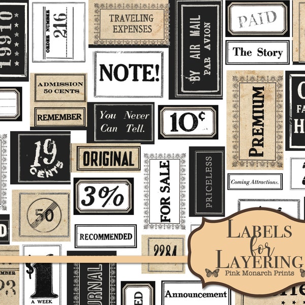 Labels for Layering, Junk Journal Supplies, Vintage Ephemera, Junk Journal Ephemera, Digital Download, Junk Journal Printable, Tiny Labels