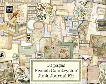French Countryside Junk Journal Kit: 50 Pages, Large Printable Collection for Scrapbooking (Digital Download)