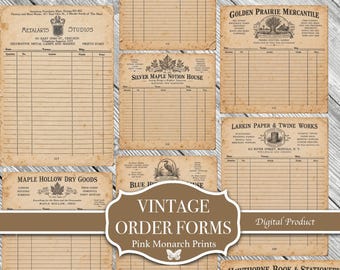 Vintage Order Forms, Vintage Ephemera for Junk Journals (Digital Download)