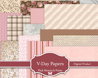V-Day Paper Collection, Printable, Love, Valentines Papers, Printable, Digital, Junk Journal