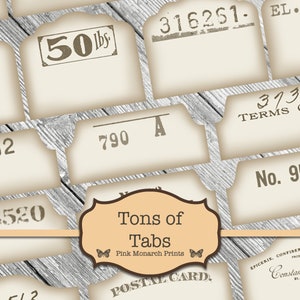 Tons of Tabs, Junk Journal Kit, Junk Journaling Digitals, Collage, Digital Number Labels, Printable Tags, Herbal Tags, Junk Journaling Tags