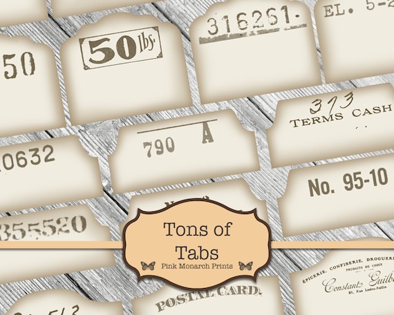 Tons of Tabs, Junk Journal Kit, Junk Journaling Digitals, Collage, Digital Number Labels, Printable Tags, Herbal Tags, Junk Journaling Tags
