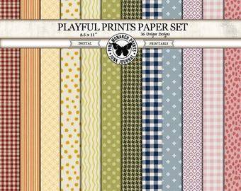 Playful Prints Paper Set, Printable Scrapbooking and Junk Journaling Papers (Digital Download)