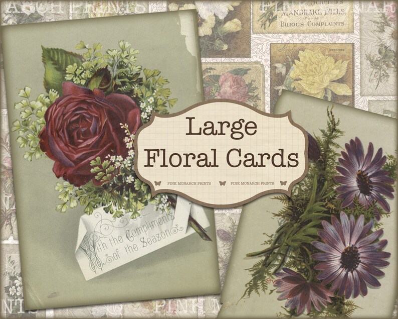 Ephemera Vintage Embellishments for Junk Journals Digital Flower Prints Junk Journaling Cards Digital Flower Clipart Ephemera Flowers