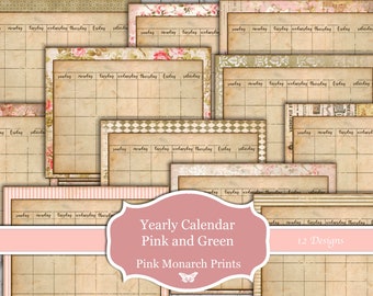 印刷可能な月間花ジャンクジャーナルカレンダー | デジタルペーパー