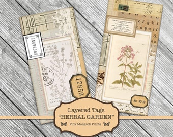 Junk Journal Kit, Junk Journaling Digitals, Layered Tags, Collage, Digital Number Labels, Printable Tags, Herbal Tags, Junk Journaling Tags