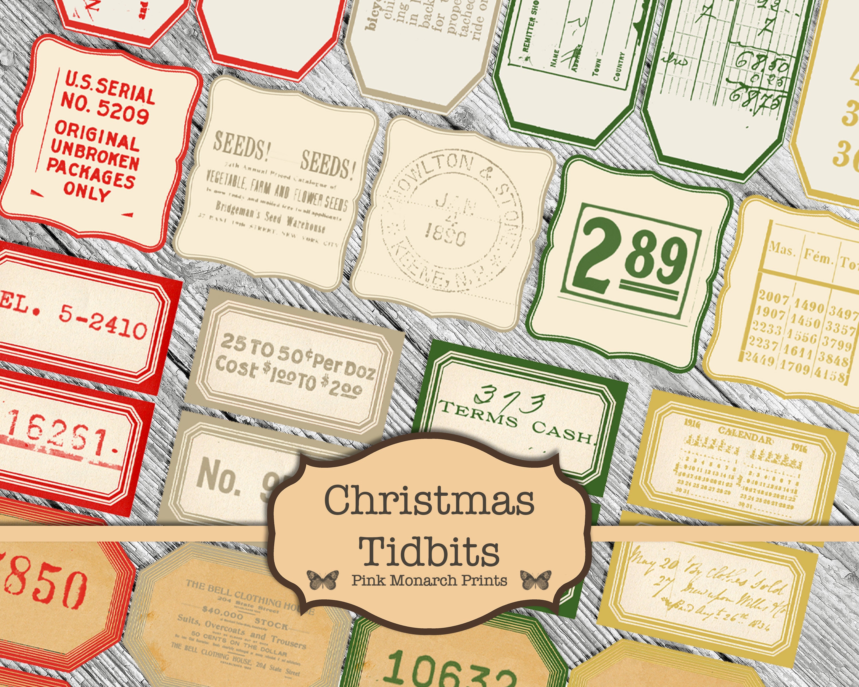 Junk Journal Kit, Junk Journaling Digitals, Number Labels, Collage, D…