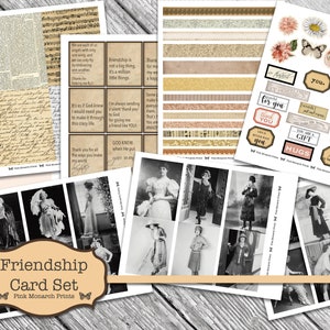Friendship Card Set, Junk Journal Kit, Junk Journaling Digitals, Junk Journal Cards, Vintage Ladies, Vintage Cards, Junk Journaling Cards