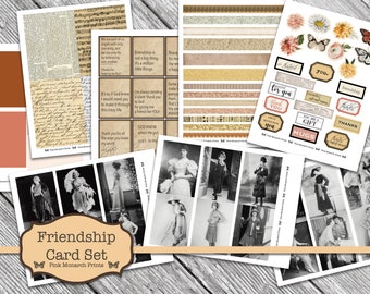 Friendship Card Set, Junk Journal Kit, Junk Journaling Digitals, Junk Journal Cards, Vintage Ladies, Vintage Cards, Junk Journaling Cards