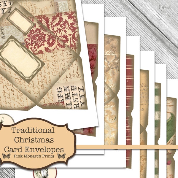 Traditional Christmas Card Envelopes, Christmas Junk Journal, Junk Journal Kit, Digital Junk Journal, Winter Junk Journal, Digital Envelopes