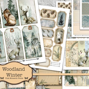 Winter Woodland, Junk Journal Kit, Woodland Journaling Kit, Junk Journaling Paper, Printable, Winter Junk Journal, Tags, Labels, Pockets