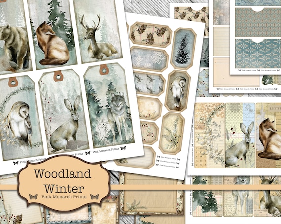 Winter Woodland, Junk Journal Kit, Woodland Journaling Kit, Junk Journaling Paper, Printable, Winter Junk Journal, Tags, Labels, Pockets