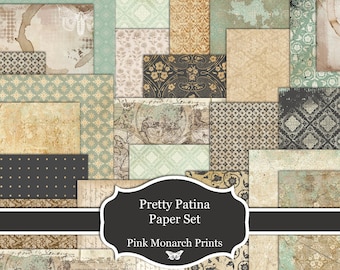 Pretty Patina Paper Set, Printable Scrapbooking and Junk Journaling Papers (Digital Download)