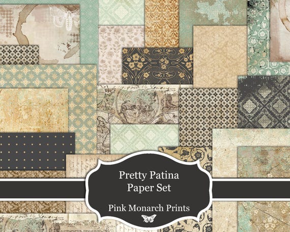 Pretty Patina Paper Set, Printable Scrapbooking and Junk Journaling Papers (Digital Download)