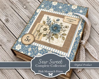 Sew Sweet FlipOuts FULL COLLECTION and COVER,  1-8 + Cover, Junk Journaling Kit, Pink Monarch Prints, (Digital Download)