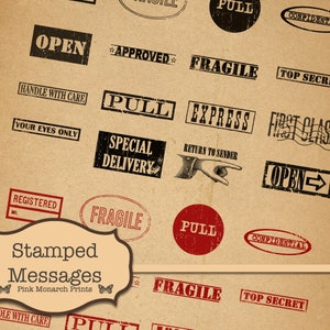 Stamped Messages, Junk Journaling Kit, Junk Journaling Ephemera, Embellishments, Postal Stamps, Junk Journal Stamps, Words for Junk Journals