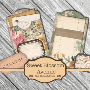 Sweet Blossom Pocktets, Junk Journal Kit, Junk Journaling Digitals, Shabby Chic, Junk Journaling Tags, Floral Junk Journal, Scrapbook Suppli