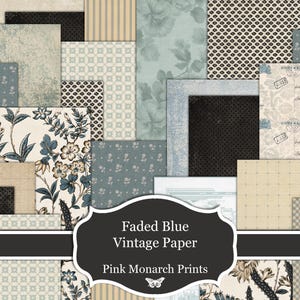 Set vervaagd blauw papier, 15 afdrukbare scrapbooking- en junkjournalingpapers, gratis abonnement voor abonnees (digitale download)