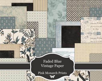 Faded Blue Paper Set, 15 Printable Scrapbooking and Junk Journaling Papers, Subscriber Freebie (Digital Download)