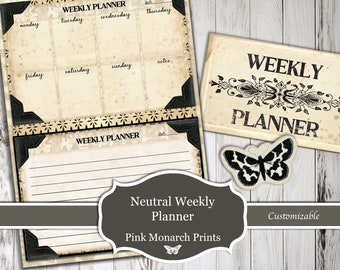 Neutral Weekly Planner, GOLD January 2024 Sub Kit, Junk Journal Kit, Junk Journal, Folio, Junk Journal Calendar, Printable Planner, Planner