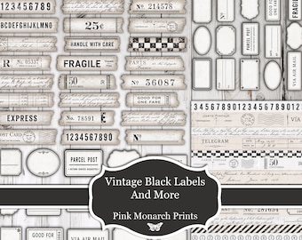 Vintage Black Labels And More, Printable Junk Journal Kit, Scrapbooking (Digital Download)