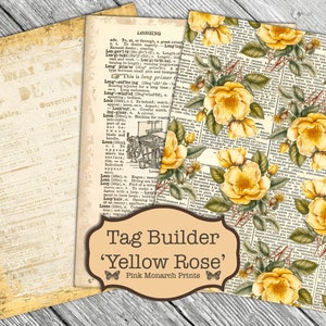 Yellow Rose Tag Builder Kit, Junk Journal Kit, Junk Journaling Digitals ...