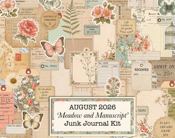 Meadow and Manuscript, Printable Kit, 58 Pages, Junk Journal Scrapbooking Kit (Digital Download)