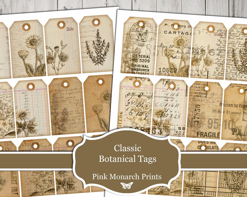 Classic Botanical Tags, Printable, Digital, Botanical Junk Journal ...