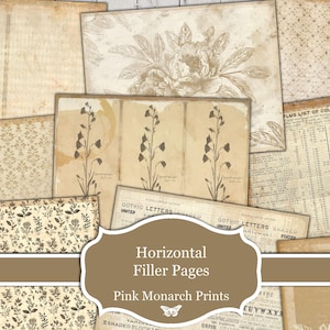 Horizontale Füllseiten, Querformat Papiere, Digitales Junk Journal, Bedruckbare Papiere, Junk Journal Kit, Junk Journal Zubehör, Junk Journaling