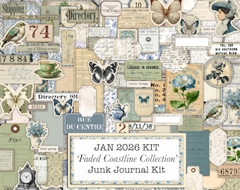 January 2026 Large Kit, Faded Coastline Collection, 55 Page Printable Junk Journal Kit