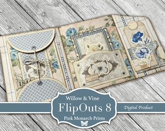 Willow And Vine FlipOuts #8, Junk Journaling Kit, Pink Monarch Prints, (Digital Download)