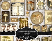 Mushroom Ephemera Variety, Printable Papers, Scrapbooking and Junk Journaling (Digital Download)