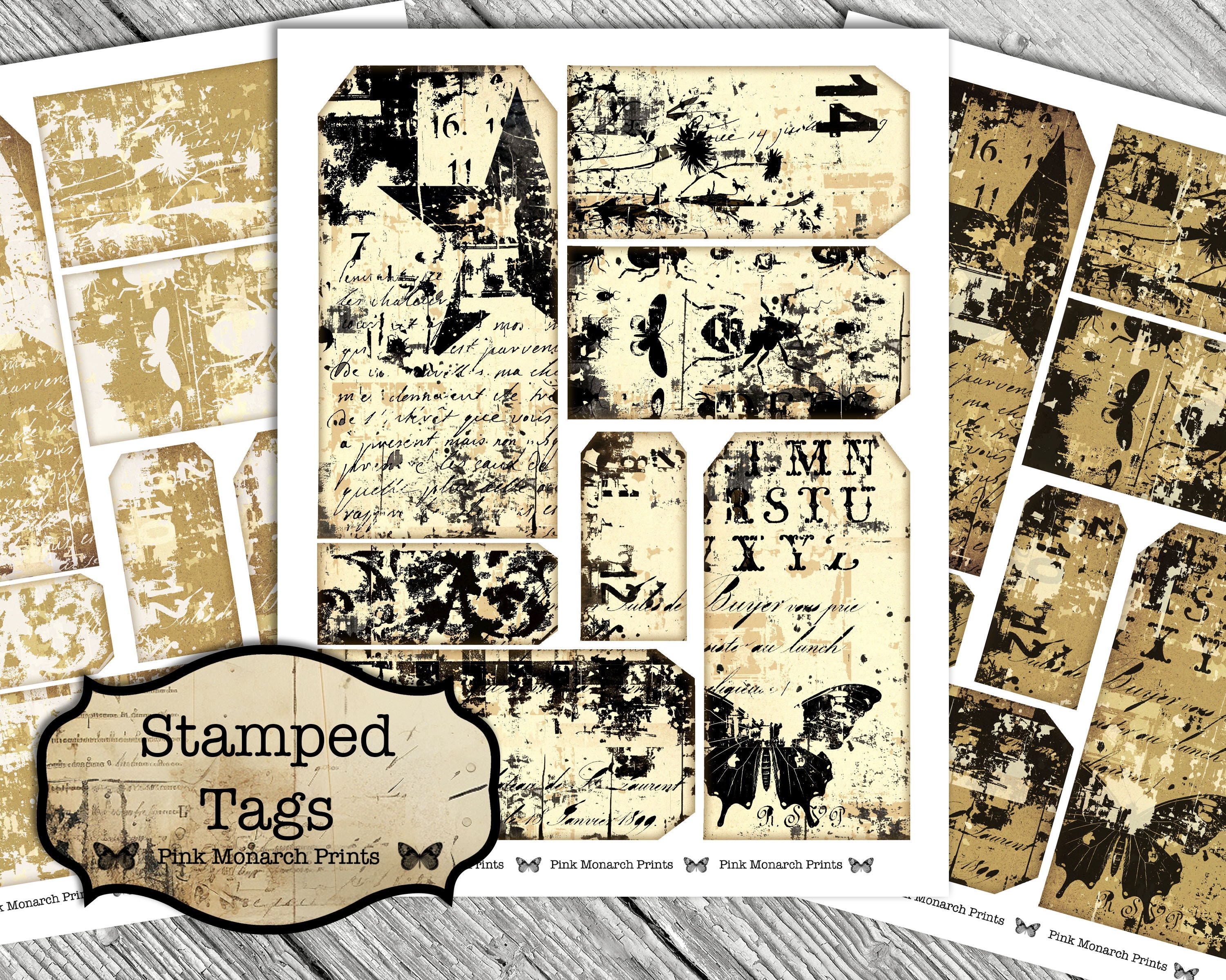 Stamped Tags, Junk Journal Supplies for Download, Vintage Ephemera ...