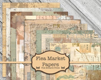 Flea Market Papers, Junk Journal Kit, Digital Junk Journal, Junk Journaling Digital Papers, Shabby Chic Junk Journal, Printable Papers