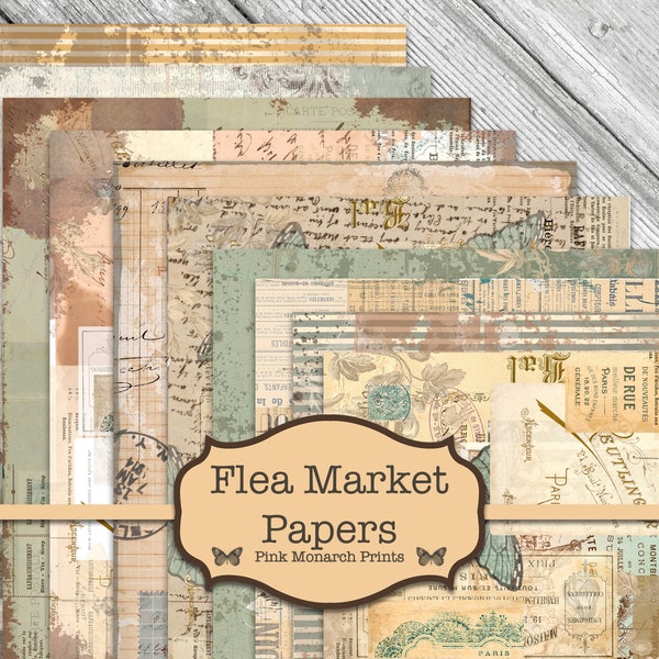 Flea Market Papers, Junk Journal Kit, Digital Junk Journal, Junk Journaling Digital Papers, Shabby Chic Junk Journal, Printable Papers