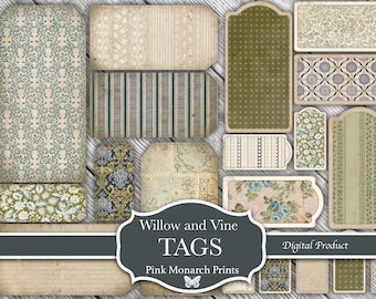 Willow And Vine Tag Set, 5 Printable Scrapbooking and Junk Journaling Pages with Tags Galore! (Digital Download)