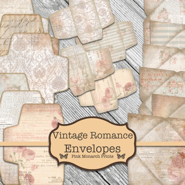 Vintage Romance, Junk Journal Kit, Valentines Junk Journal, Junk Journaling Digital Envelopes, Shabby Chic Junk Journal, Romantic, Printable