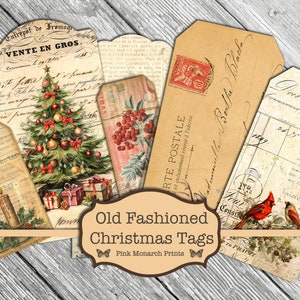 Old Fashioned Christmas Tags, Printable Tags, Digital Junk Journal, Printable Junk Journal, Christmas Junk Journal, Junk Journal Tags