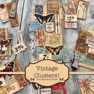 Puede incluir: Ef&iacute;meras vintage y papel ef&iacute;mero con mariposas, incluyendo un boleto que dice "Season Press Ticket" y una etiqueta que dice "D. Buel Troy Specimen".
