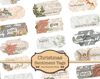 Christmas Word Labels, Junk Journal, Vintage Christmas, Printable Christmas Ephemera, Christmas Embellishments, Junk Journaling Words, Best